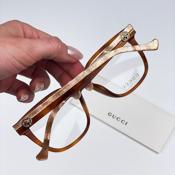 Gucci GG1305OA 003 Eyeglasses Havana Crystal Square Women - Picture 3 of 14
